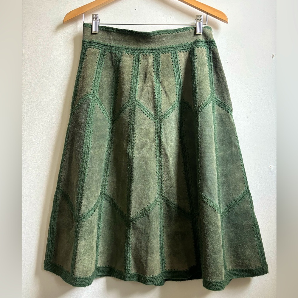 Vintage boho suede patchwork skirt M